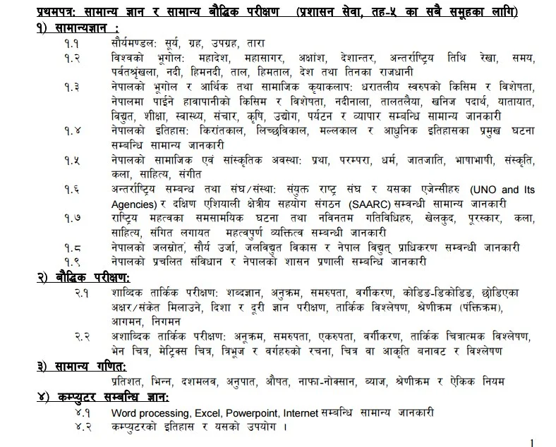 Syllabus For Nepal Electricity Authority | Level 5 | Supervisor