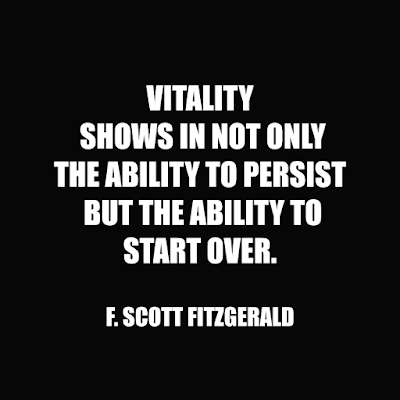 Inspirational quote about persistence and start again- vitality shows in not only the ability