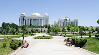 Empty roads but huge expressive architecture