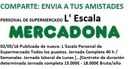 Lanzadera de Empleo Virtual Girona. Oferta Mercadona L`Escala