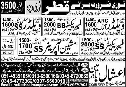 Eshaal Manpower Overseas Employment Promoters Manufacturing jobs in Qatar 2023