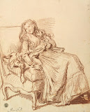 Young Woman in an Artchair by Jean-Baptiste Greuze - Genre Drawings from Hermitage Museum