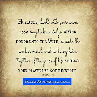 Husbands dwell with your wives according to knowledge, giving honor unto the wife as unto the weaker vessel and as being heirs together of the grace of life so that your prayers be not hindered 1 Peter 3:7