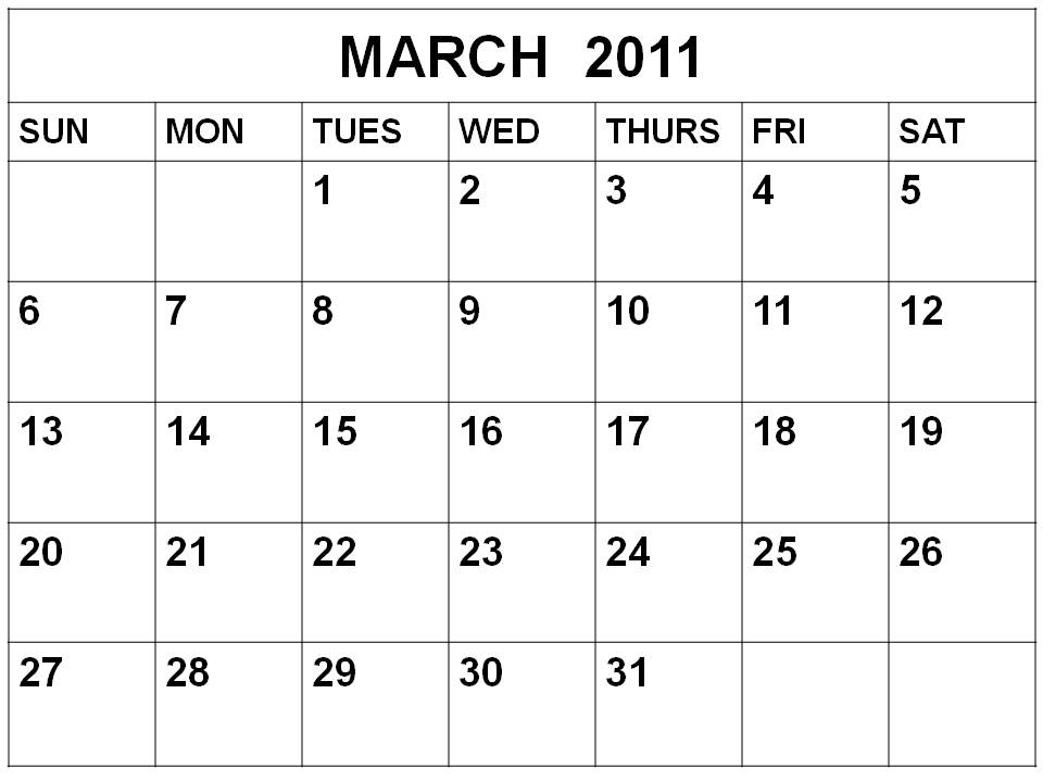 To download and print this Free Monthly Blank Calendar 2011 March: