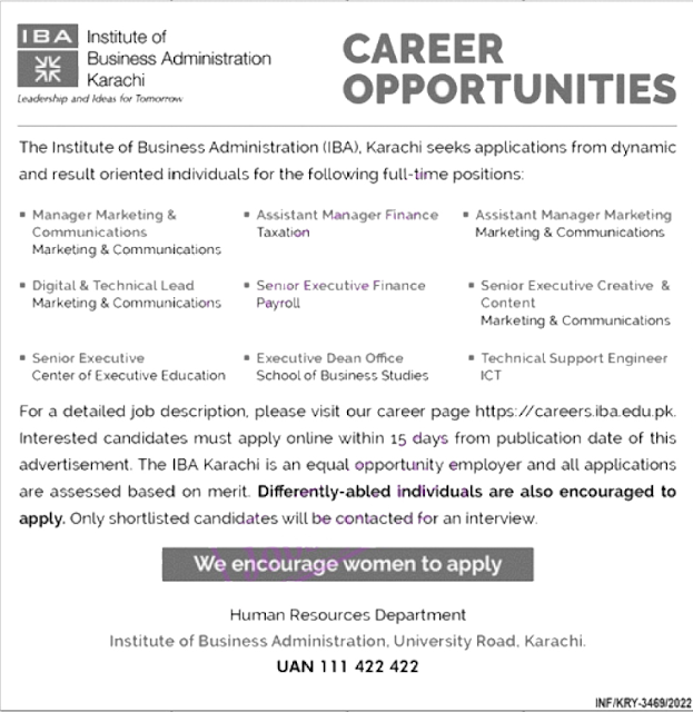 Institute of Business Administration IT MY JOBS1 IBA Karachi Jobs 2022 Advertisement: