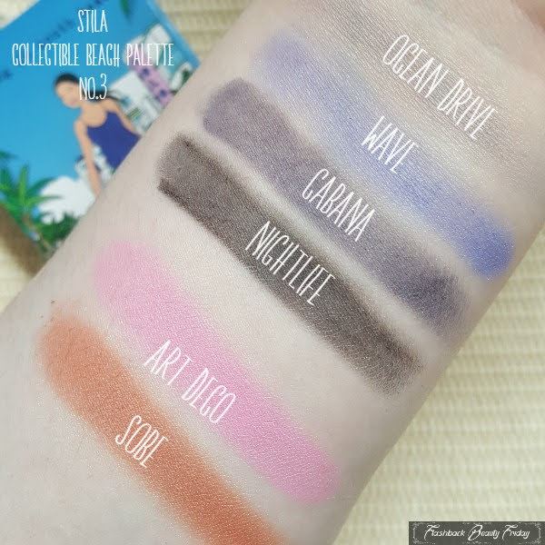 labelled swatches on arm of Stila Striking In South Beach Palette No3