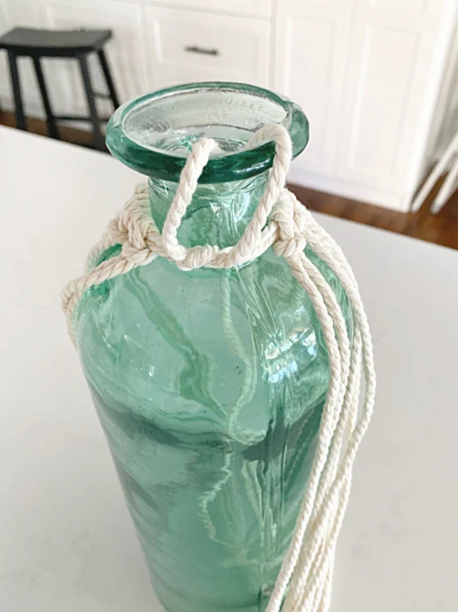 sea glass vase with strings