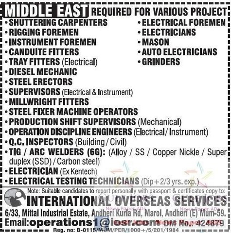 Middle East large job vacancies