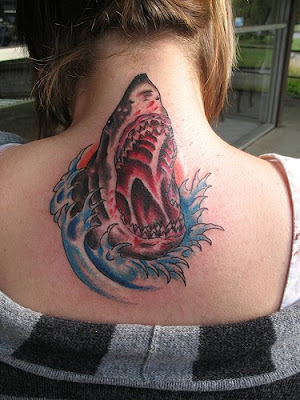 shark tattoo girls gilrs upper back tattoos with shark tattoo designs