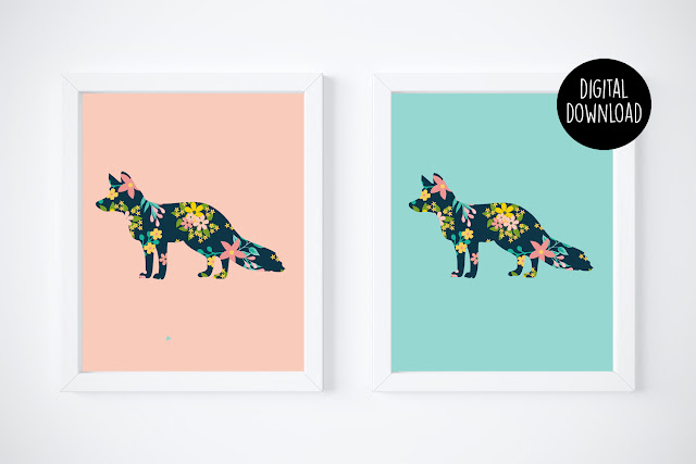 fox floral printables digital download // 8x10 // printable wall decor