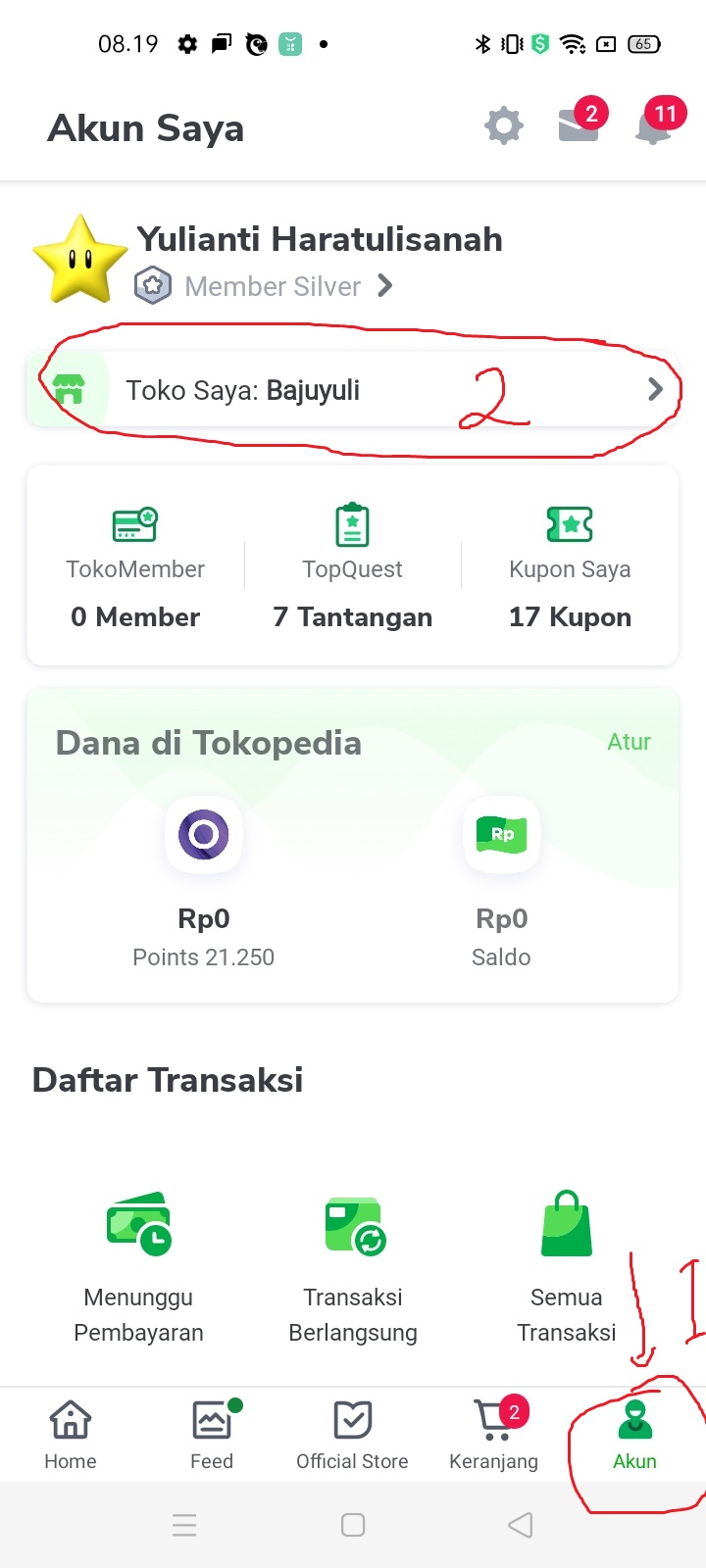 Tampilan Akun Profil Tokopedia