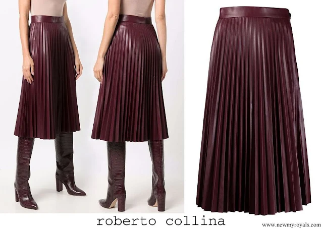 Queen Maxima wore Roberto Collina Leather-Effect Pleated Skirt