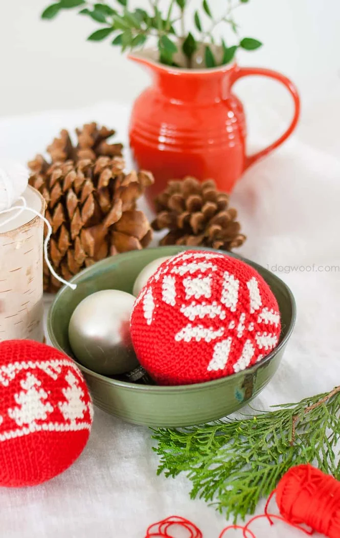 Fair Isle Snowflake Crochet Christmas Ornament FREE Pattern