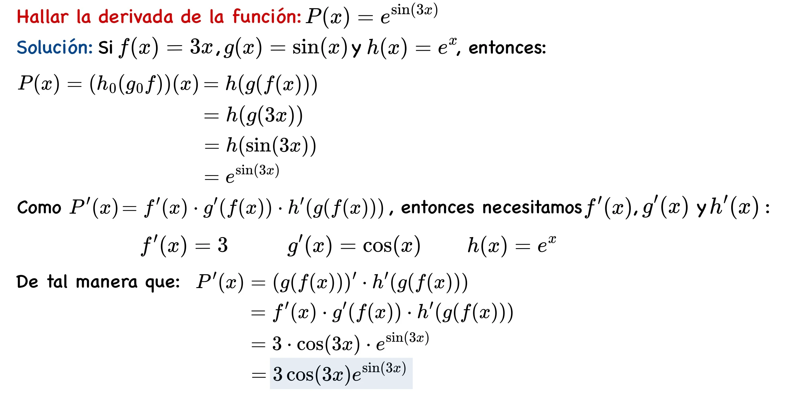 Derivada de una función compuesta de tres funciones