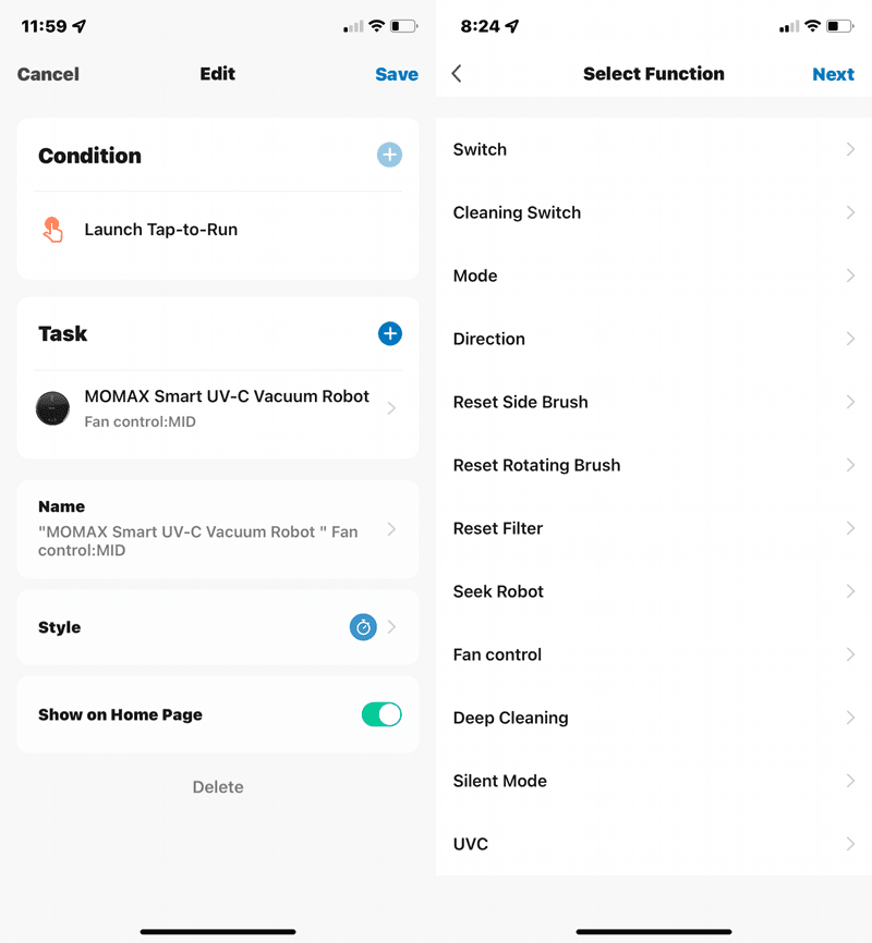 You can save your settings then execute them upon turning on the device