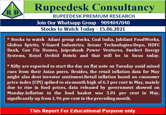 Stock to Watch Today - Rupeedesk Reports