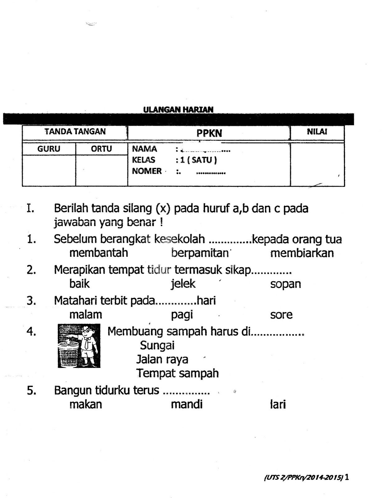 SD Kelas 1 Semester Ganjil TA 2014 2015 Kurikulum 2013 Download dlm format pdf