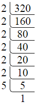 Prime factorization of 320 by division method