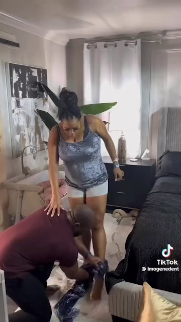 A man provides assistance for his wife during her postpartum healing (video)
