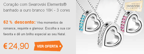 62% Desconto » Odisseias » Coração com Swarovski Elements® banhado a ouro branco 18K - 3 cores