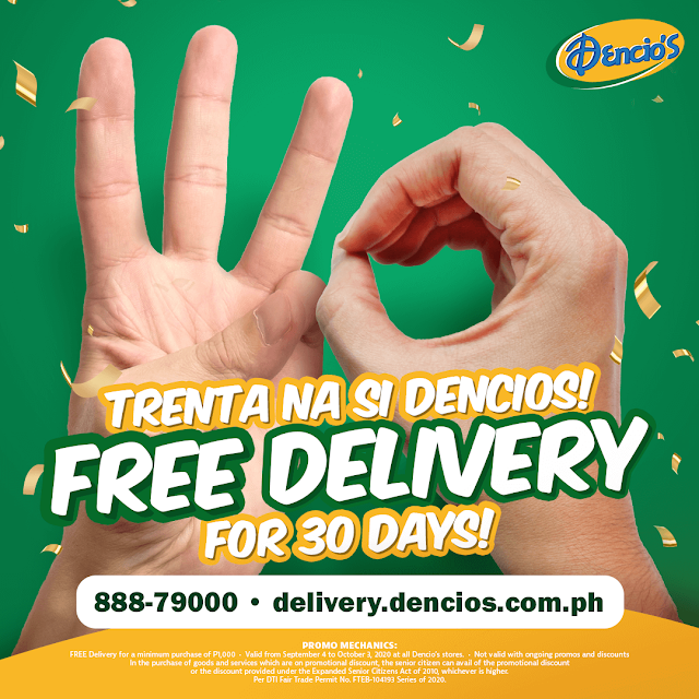 FREE DELIVERY for every minimum order of P1,000 done through Dencio's website