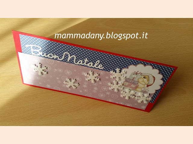 biglietto di natale su misura blu e viola con fiocchi di neve glitter