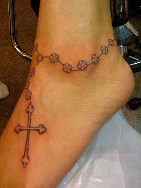 Ankle Tattoo for Women Rosary Cross Ankle Tattoo | HORIKYO TATTOO