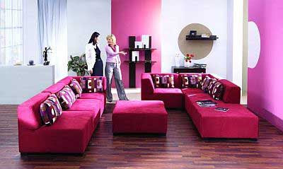 living room woman pink color