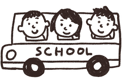 スクールバス・通学バスのイラスト 白黒線画