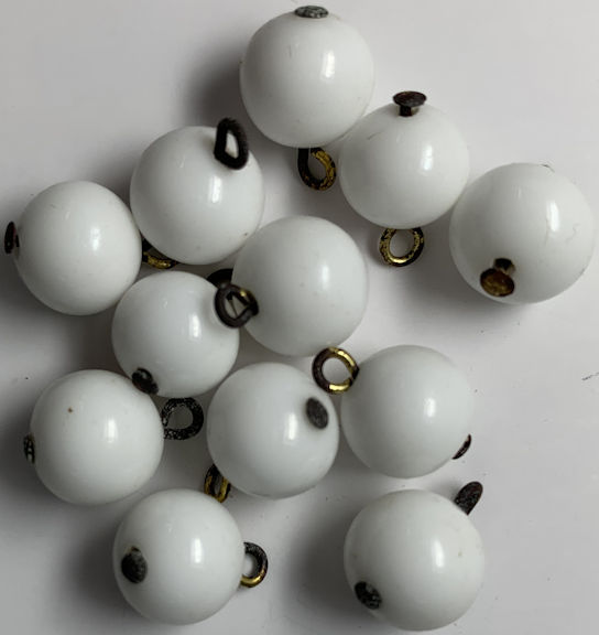 Group of 12 Shiny White 10mm Glass Dangler Beads with Metal Loops