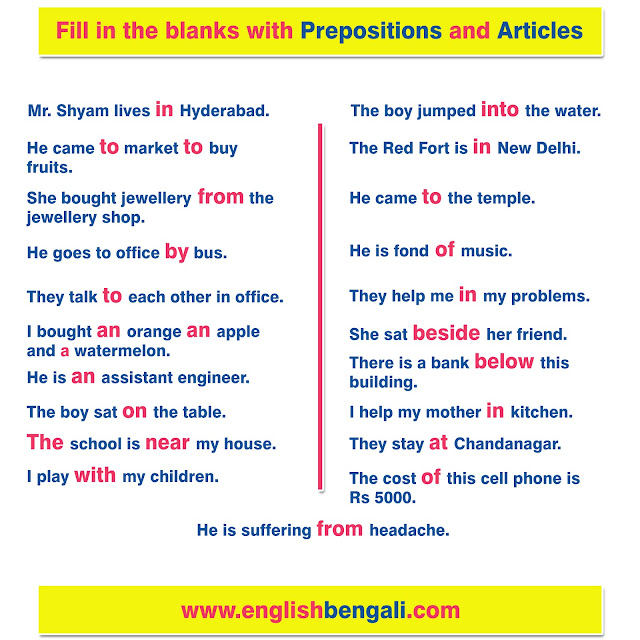 Use of Prepositions and Articles bangla