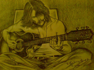 The Guitarist - The Music of Pencil Sketching - Guitar Drawing string song lyrics drawing poem Art long hair