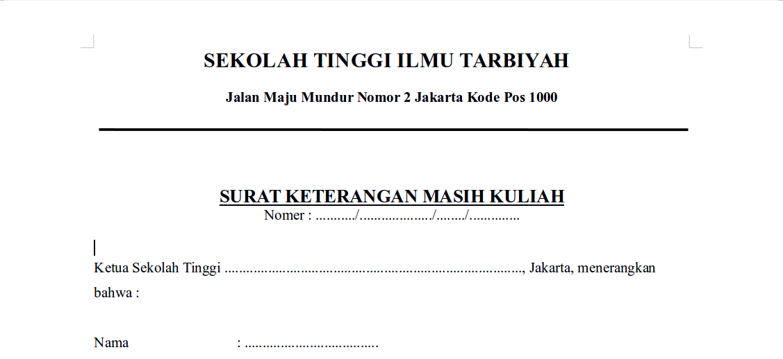 Format Surat Keterangan Aktif Kuliah Doc Docx