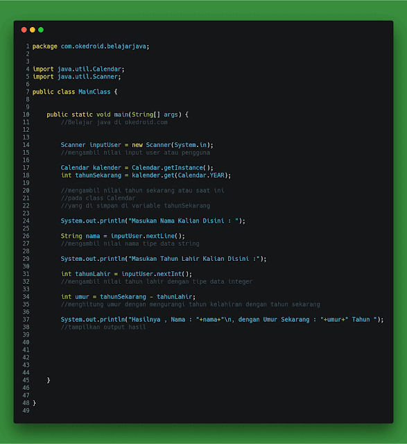 Contoh Code Program Menghitung Umur Berdasarkan Tahun Lahir di Java