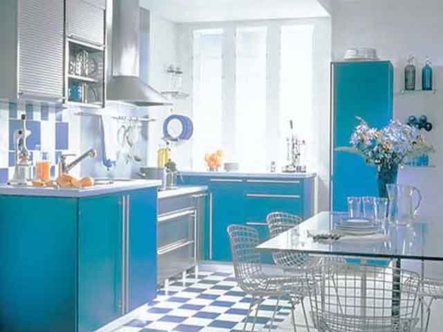 Dapur minimalis warna biru