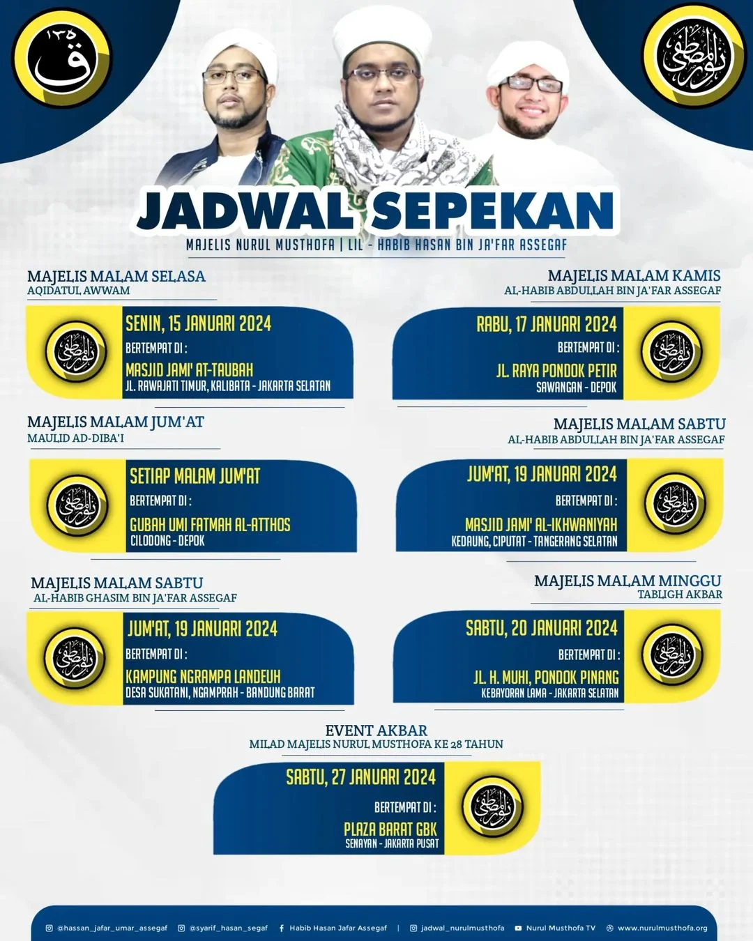 Jadwal Majlis Nurul Musthofa Minggu ini, 14-20 Januari 2024.