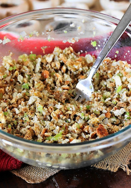 Mixing Bowl of Stuffing Stuffed Mushrooms Filling Image