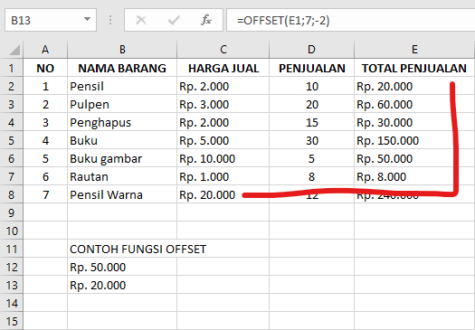 FUNGSI OFFSET pada Microsoft Excel dan Cara Menggunakannya