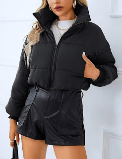 Womens Lightweight Warm Cropped Jacket Zipper Puffer Jacket Quilted Short Down Coat