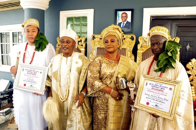 Oba Otta-Ikosi Gives Barr. Adebola Sakiru & Mr. Li Guangen Chieftaincy Titles