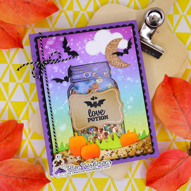 Halloween Card by Ellen Haxelmans | Halloween Apothecary Stamp Set, Labels Hot Foil Plates and Dies, Jar Hot Foil Plate and Die and various scene building die sets by Newton's Nook Designs