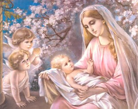 Angels and Mother Mary Caring Child Jesus