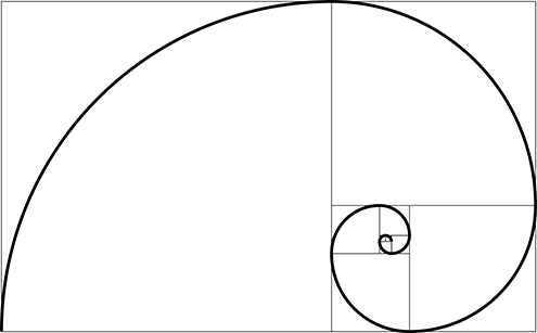 ilustracion de la espiral de fibonacci (fibonnaci sequence), sucesión de fibonacci, secuencia de fibonacci, o también llamada espiral dorada; todo ello con fondo blanco 6