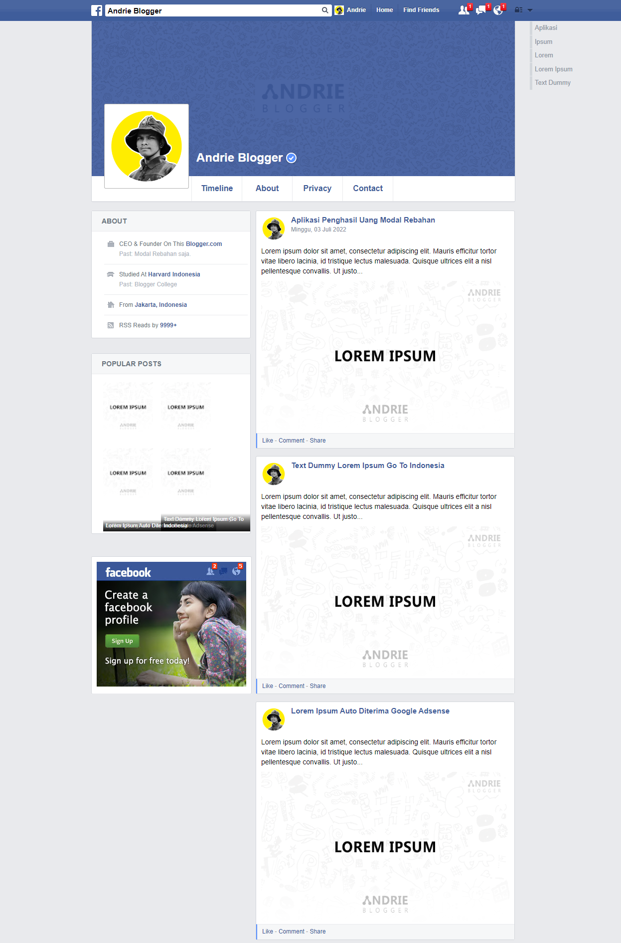 Template Blogger Mirip Profil Facebook