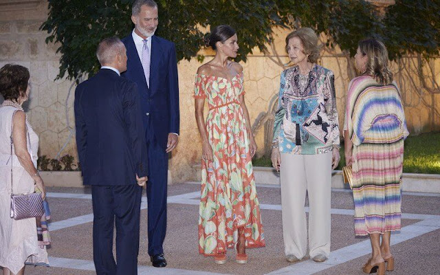 Queen Letizia wore a new printed maxi dress by Charo Ruiz Ibiza. Calzados Picon Letizia espadrilles. Isabel Guarch