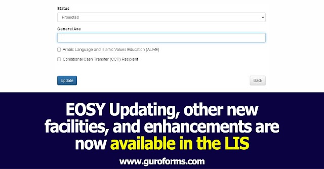 EOSY Updating, other new facilities, and enhancements are now available in the LIS