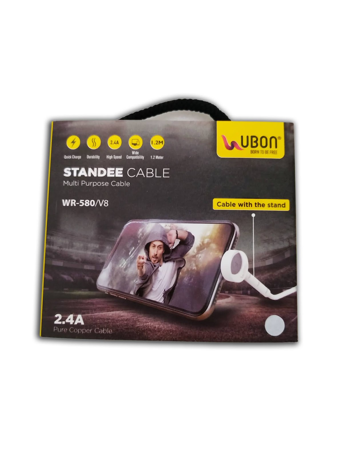 Ubon Standee Cable WR-580 V8 Multi-Purpose Charger Cable Or Data Cable (Black, White)