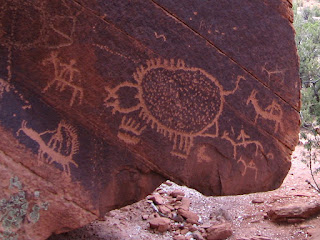 Dominguez Canyon petroglyph mural of Ute hunters