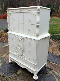 Shabby chic tall painted dresser with rose appliques
