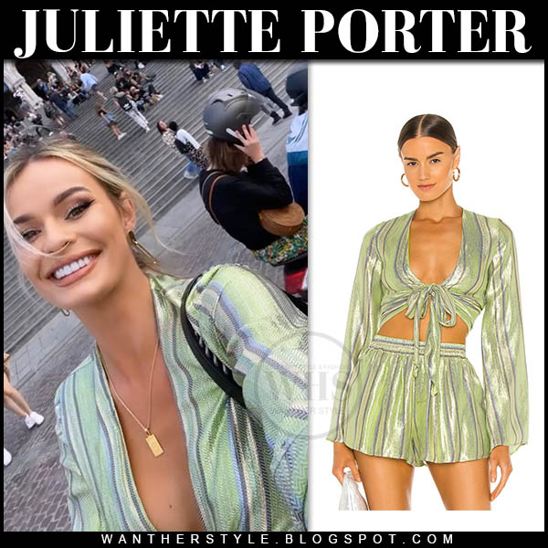 Juliette Porter in green striped top